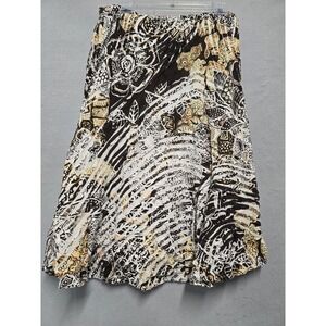 CHICO'S Floral Print Cotton Tiered Midi Skirt Brown Yellow Womens Boho
 Size 12